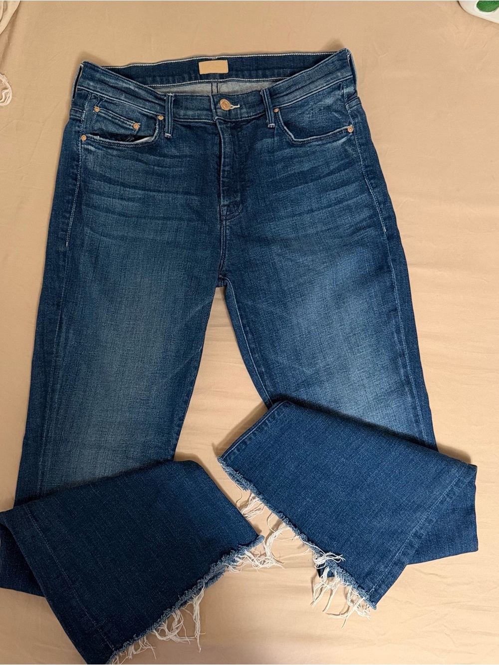 MOTHER Dark Blue Distressed Ankle Jeans